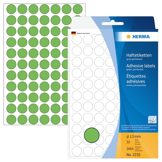 HERMA label manual ø13 green mm, 2464 pieces.