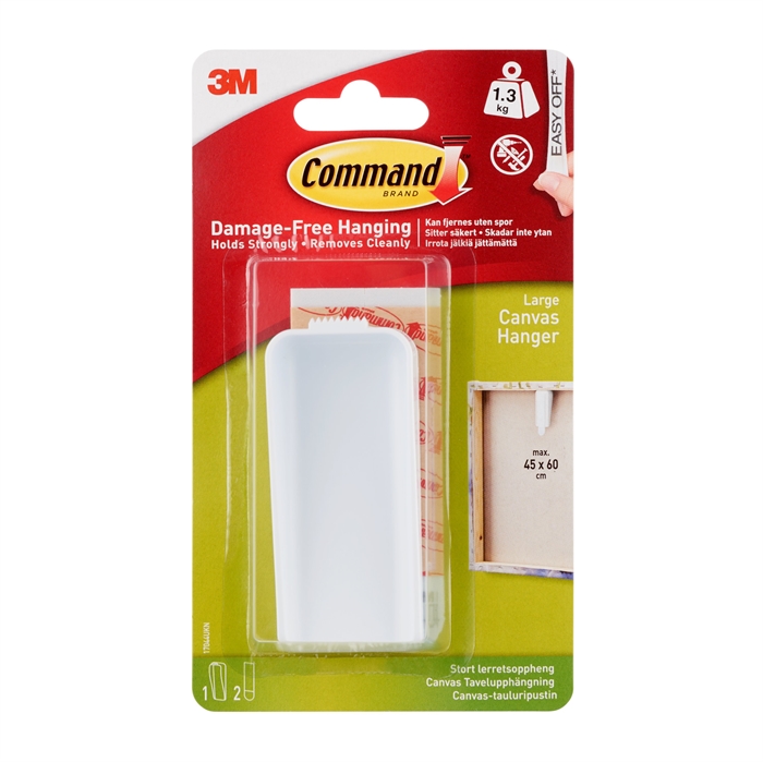 3M Command large canvas hanger, white, 1 hanger + 2 strips, 1.3