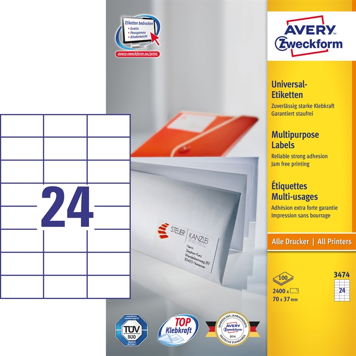 Avery ILC Universal Label 70 x 37 mm, 2400 pcs.