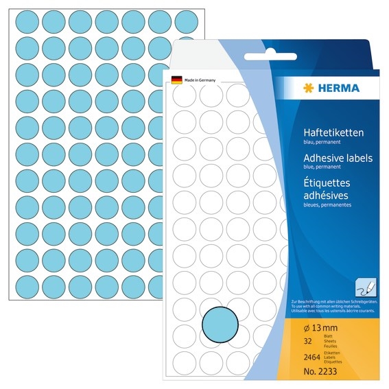 HERMA label manual ø13 blue mm, 2464 pcs.