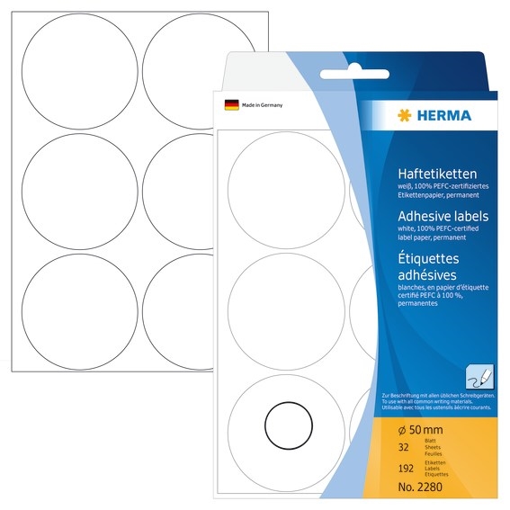 HERMA label manual ø50 white mm, 192 pcs.