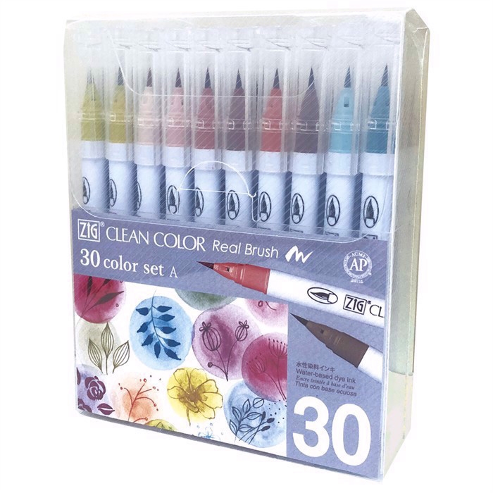 ZIG Clean Color Brush Pen Set A with 30 pieces